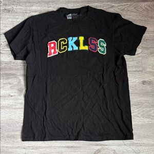 Young & Reckless Black Short Sleeve Tee with Multicolor 'RCKLSS' Lettering